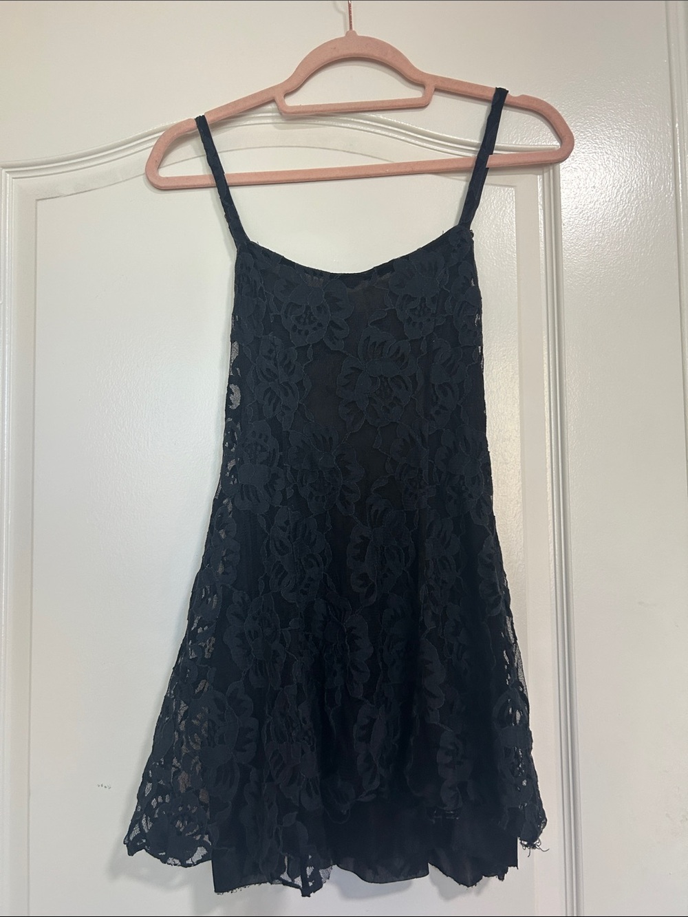 Lace Spaghetti Strap Mini Dress - Black